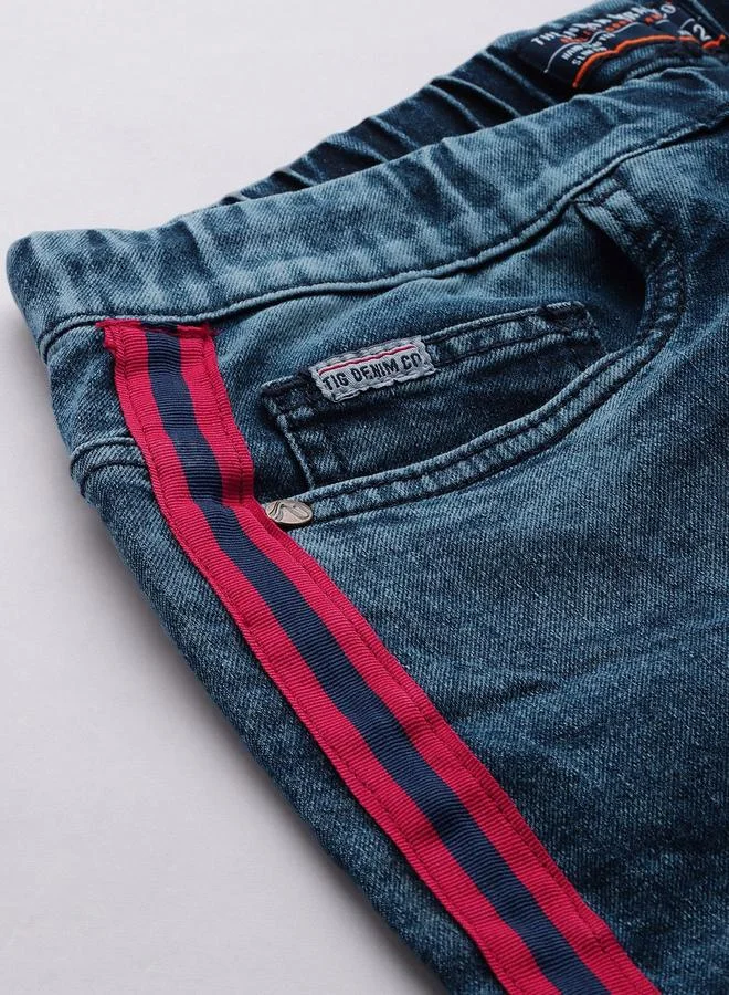 The Indian Garage Co Blue The Indian Garage Co Men Taping Detail Cuffed Jeans for Men | Best Price UAE