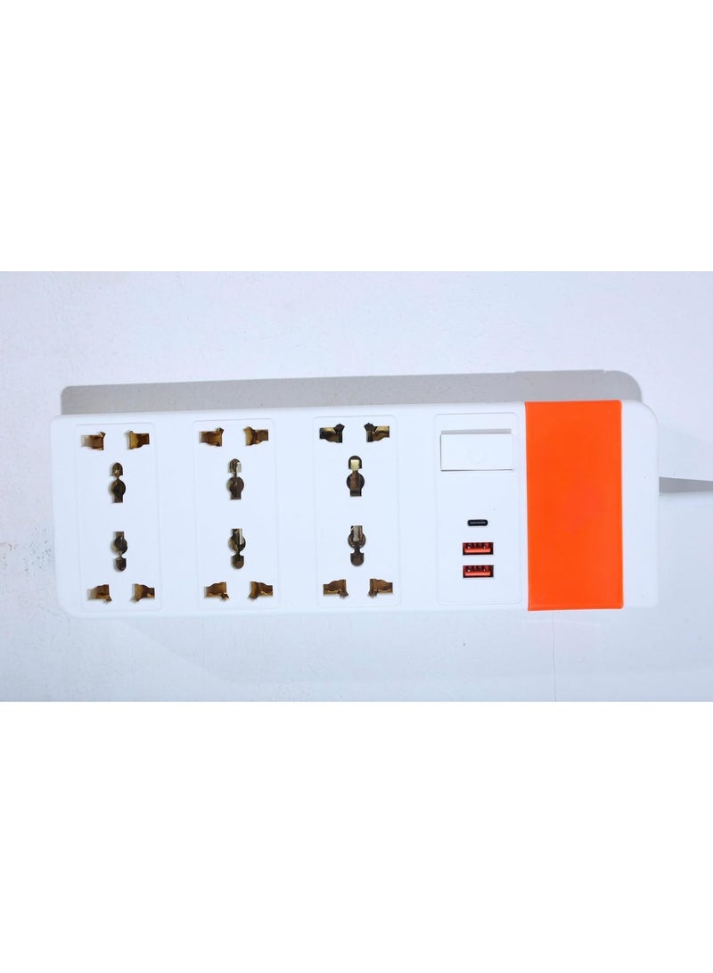 Power Strip, 6 Outlets, 2 USB and Type-C Port, White - Image 3