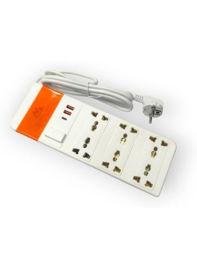 Power Strip, 6 Outlets, 2 USB and Type-C Port, White - Image 2