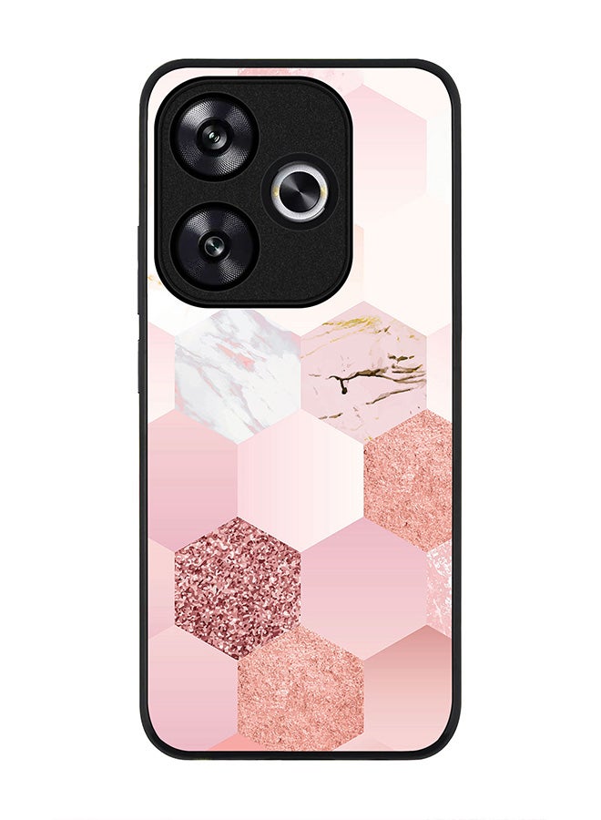 Stylizedd Rugged Black edge case for Xiaomi Poco F6 / Xiaomi Redmi Turbo 3, Slim fit Soft Case Flexible Anti Drop TPU Gel Thin Cover - Marble Pink Honeycomb - Image 1