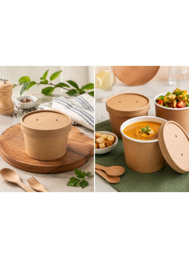ecoway Paper Disposable Soup Bowl Tube 8 Oz - Pack Of 25 Brown Kraft Soup Containers with Lids Disposable Takeaway Paper Soup Cups Takeaway Tubes - Image 2