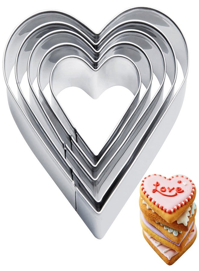 MixPeak 5 Pcs Heart Cookie Cutter,Stainless Steel Heart Shaped Cookie Cutters for Baking, Biscuit Cutters for Valentine's Day Birthday, Wedding,Holiday,Party - Image 1