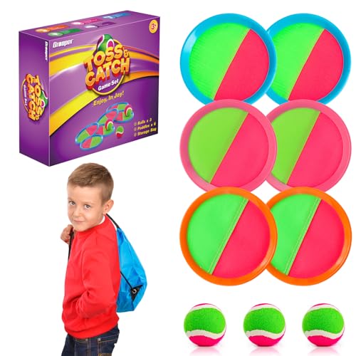 Qrooper Toss and Catch Ball Set for Kids Outdoor Beach Toys Pool Toys, Catch Game with 6 Paddles and 3 Balls Outdoor Yard Games for 4-12 Years Old Boys Girls Adults - Image 1