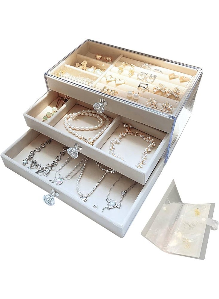 3 Drawer Organizer Storage Box with Padded Interior Handles and Clear Display Case for Jewelry, Rings, Earrings, Necklaces, Bracelets, Watches Accessories Organizer C  - Image 1