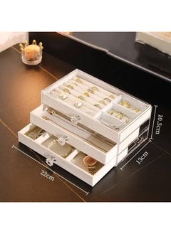 Generic 3 Drawer Organizer Storage Box with Padded Interior Handles and Clear Display Case for Jewelry, Rings, Earrings, Necklaces, Bracelets, Watches Accessories Organizer C  - Image 2