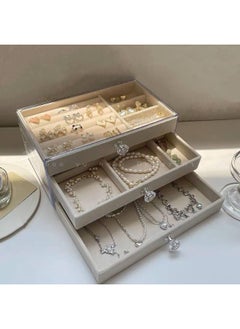 Generic 3 Drawer Organizer Storage Box with Padded Interior Handles and Clear Display Case for Jewelry, Rings, Earrings, Necklaces, Bracelets, Watches Accessories Organizer C  - Image 3