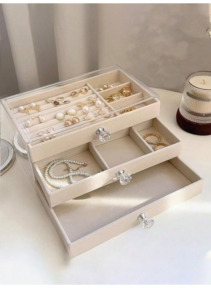 3 Drawer Organizer Storage Box with Padded Interior Handles and Clear Display Case for Jewelry, Rings, Earrings, Necklaces, Bracelets, Watches Accessories Organizer C  - Image 4
