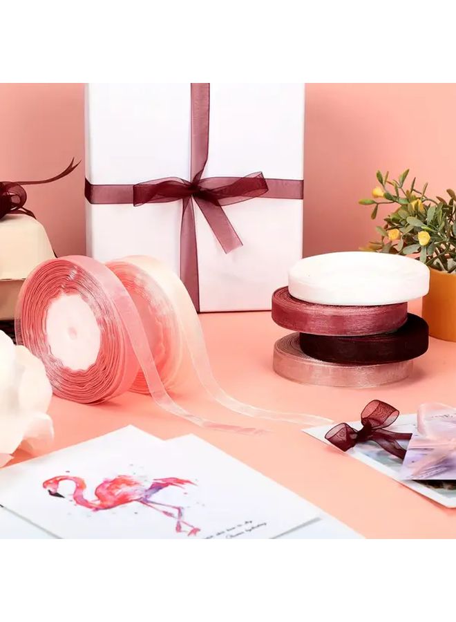 6 Rolls Pink Brown White Organza Chiffon Ribbon For Gift Wrapping Wedding Decoration - Image 2