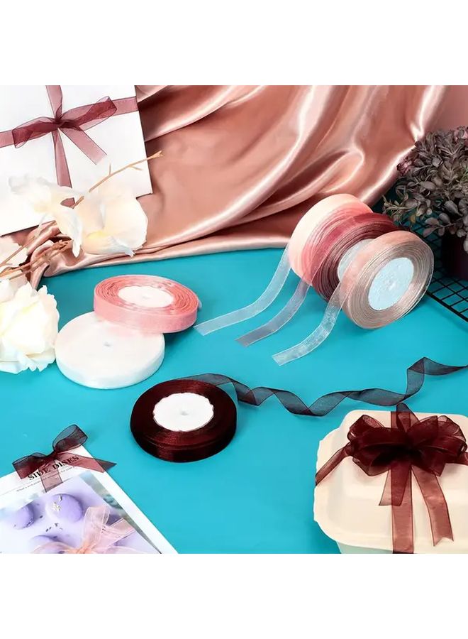 6 Rolls Pink Brown White Organza Chiffon Ribbon For Gift Wrapping Wedding Decoration - Image 5