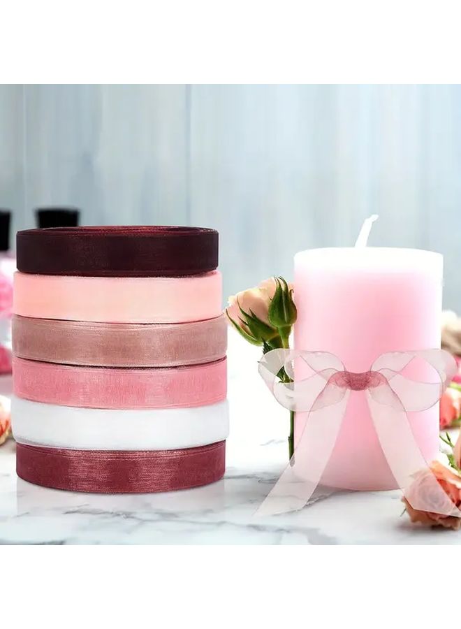 6 Rolls Pink Brown White Organza Chiffon Ribbon For Gift Wrapping Wedding Decoration - Image 1