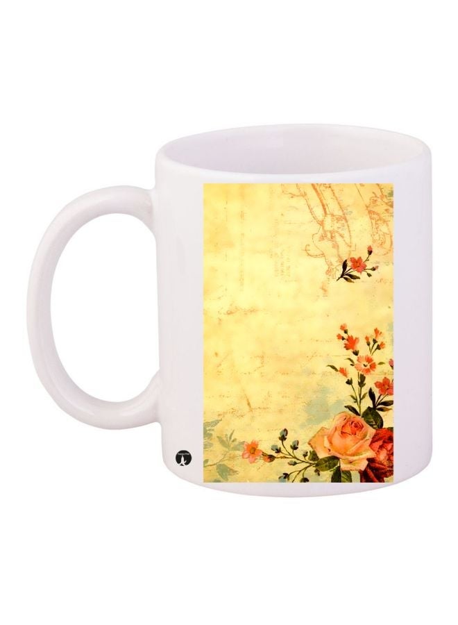 RYN Rose Printed Coffee Mug White/Yellow/Red 11ounce