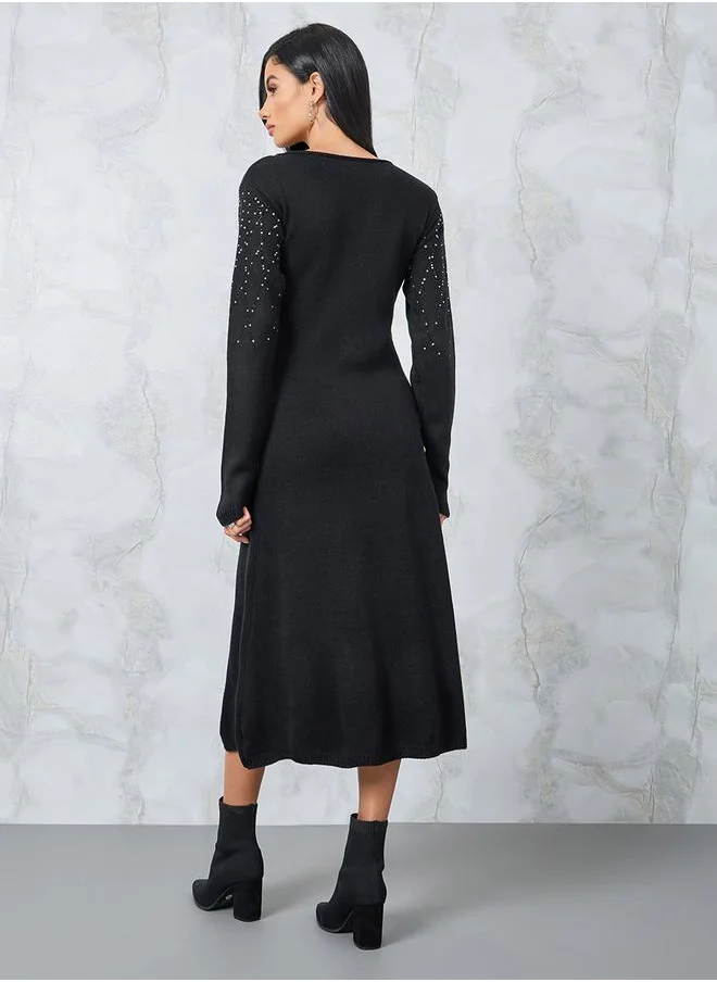 ستايلي Embellished Knit Sweater Midi Dress