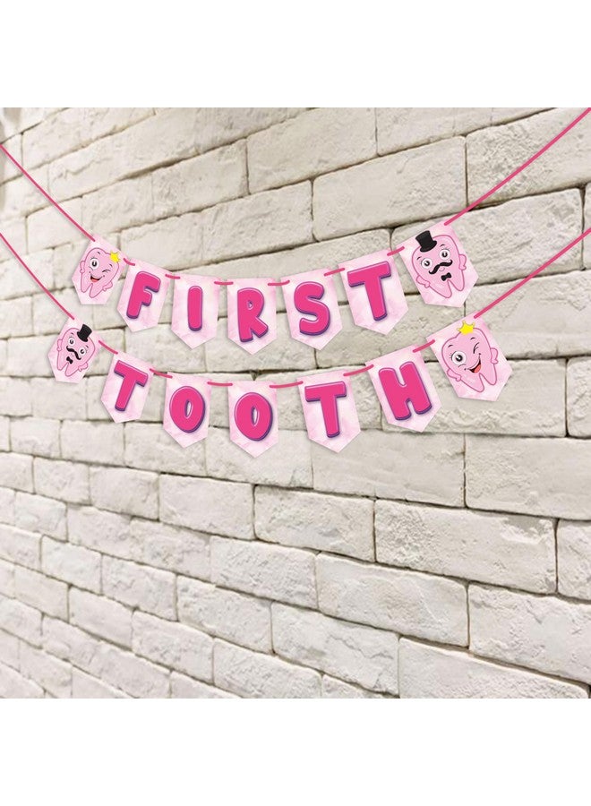 Wobbox First Tooth Bunting Banner, Pink Colour Stylish Font, First Tooth Decoration, Happy Birthday Decoration - Image 4