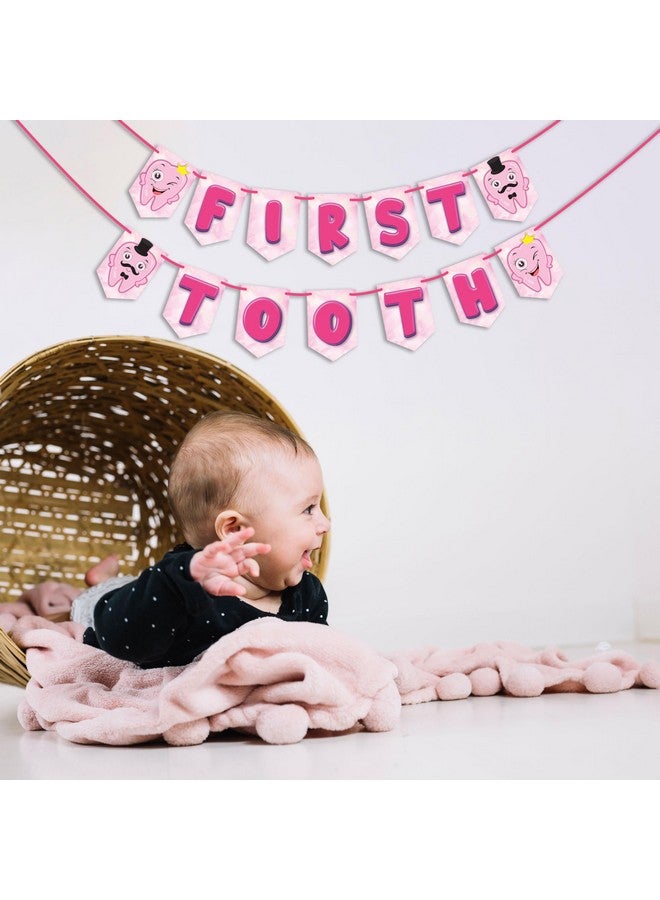 Wobbox First Tooth Bunting Banner, Pink Colour Stylish Font, First Tooth Decoration, Happy Birthday Decoration - Image 5