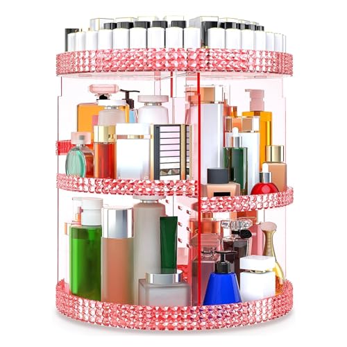 Awenia Makeup Organizer 360-Degree Rotating, Adjustable Makeup Storage, 7 Layers Large Capacity Cosmetic Storage Unit, Fits Different Types of Cosmetics and Accessories, Plus Size(Pink) - Image 1