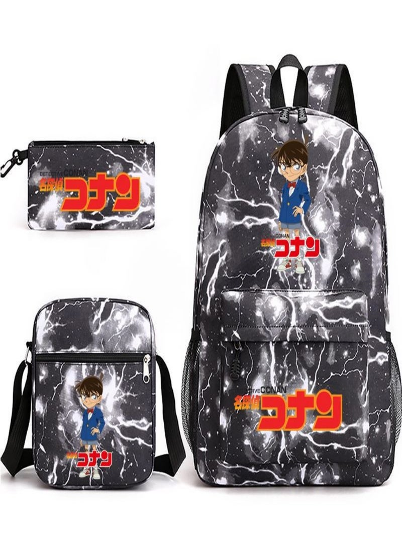 Detective Conan Children Backpack Schoolbag Teen Student School Book bag with Lunch Box Pen Case 3 in 1 for Kids