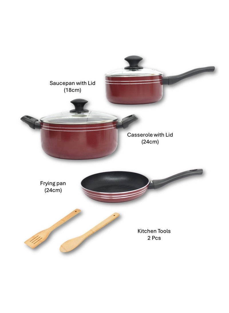 Auroware 7 Pcs Non stick Cookware set 1 x casserole with 1 lid 1 x sauce pan with 1 lid, 1 Frying pan, 2 Kitchen tools PFOA Free Induction bottom - Image 4
