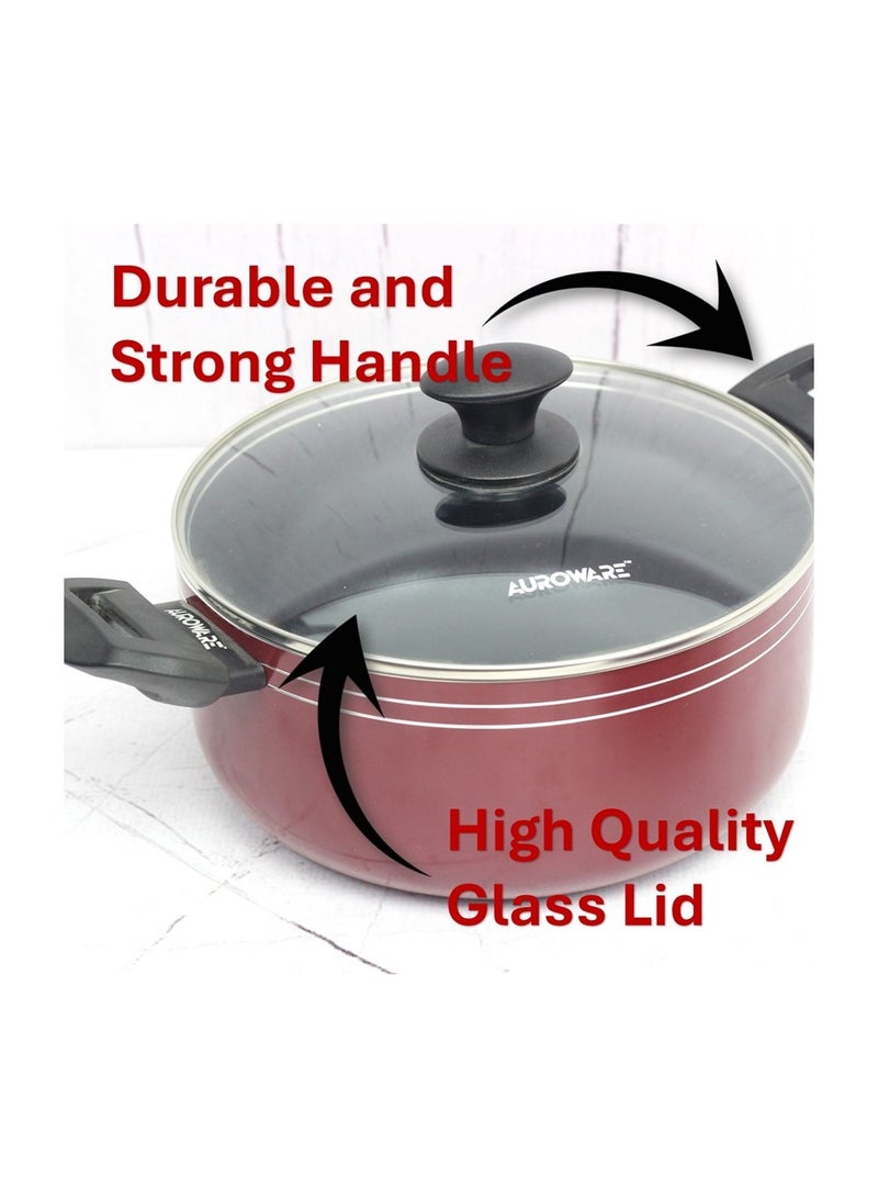 Auroware 7 Pcs Non stick Cookware set 1 x casserole with 1 lid 1 x sauce pan with 1 lid, 1 Frying pan, 2 Kitchen tools PFOA Free Induction bottom - Image 3