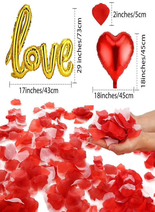 GJ Valentines Day Red Wedding Decorations Artificial Petals Heart Shaped Love Foil Balloons Silk Rose Petals Romantic Design for Wedding Engagement Anniversary Confetti Centerpieces Cake Table Decoration - Image 3