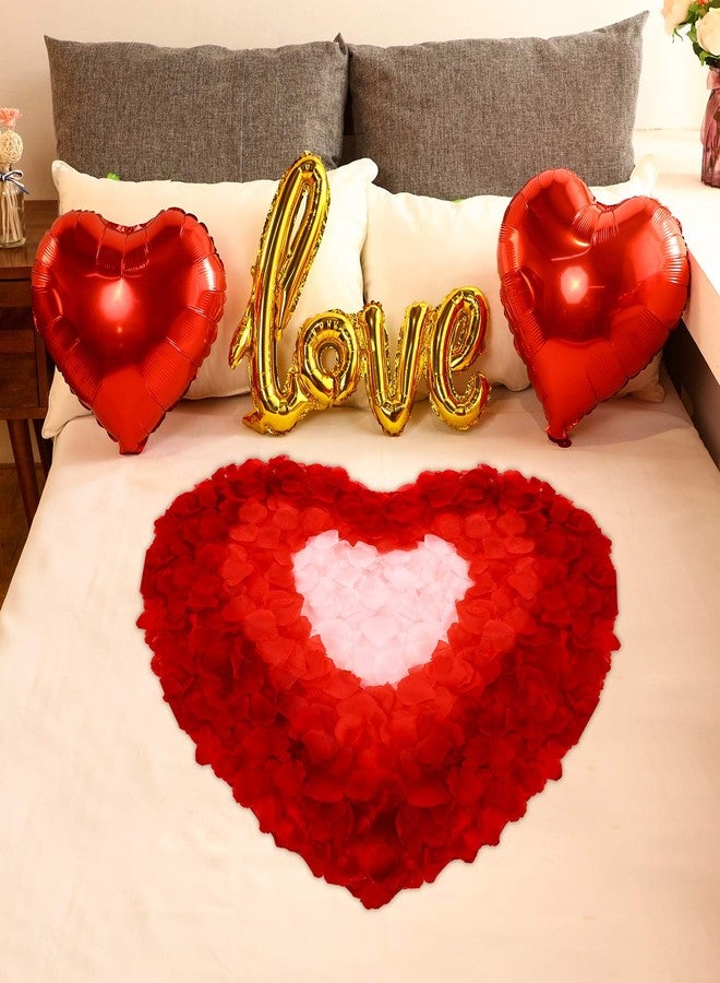 GJ Valentines Day Red Wedding Decorations Artificial Petals Heart Shaped Love Foil Balloons Silk Rose Petals Romantic Design for Wedding Engagement Anniversary Confetti Centerpieces Cake Table Decoration - Image 1