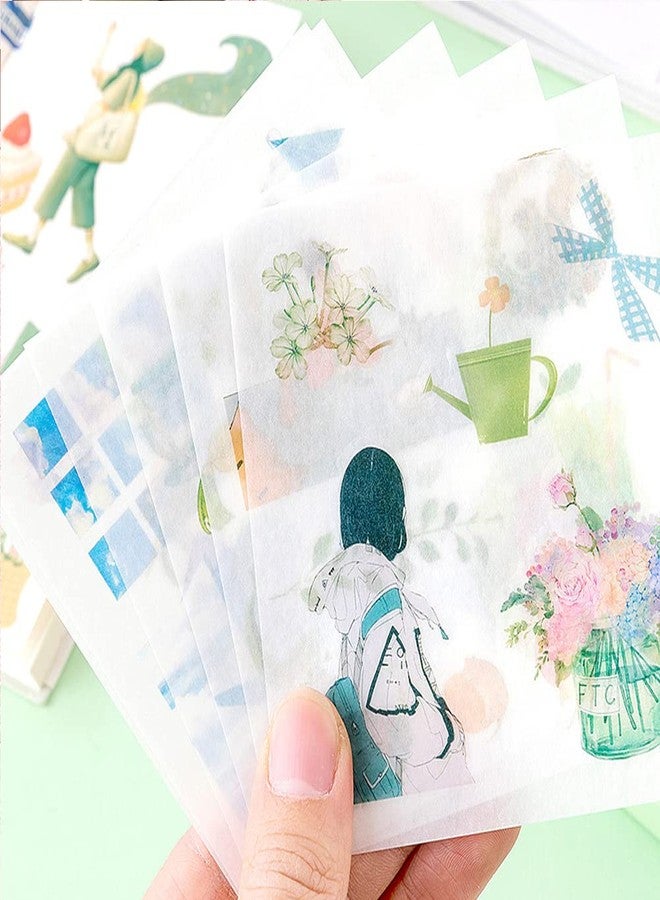 SKIONCE Watercolor Washi Stickers Set (50 Sheets) for Bullet Journaling - Scrapbook Self-Adhesive Sticker Decal for Junk Journal,Scrapbooking Planner, Notebook, DIY Arts Crafts - Image 4