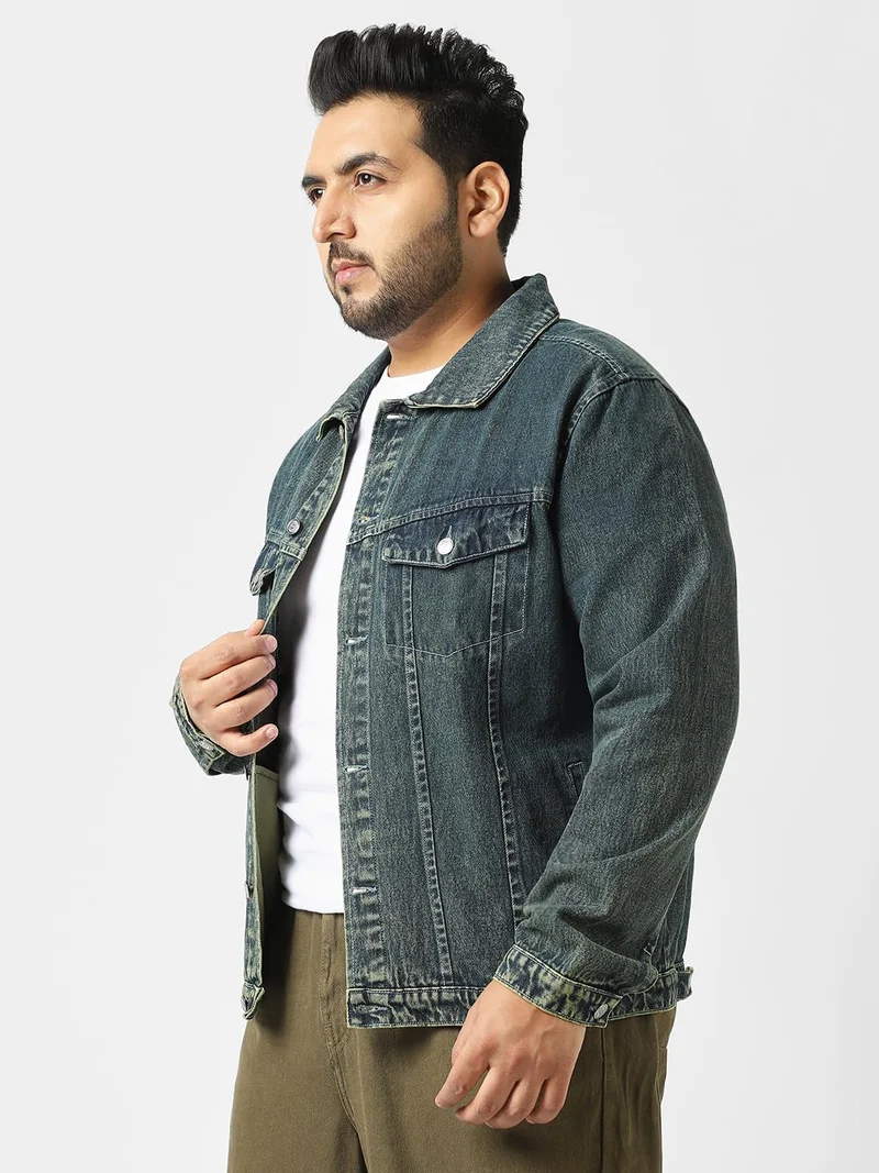 Urbano Fashion  Urbano Plus Men's Blue Regular Fit Washed Full Sleeve Denim Jacket  | Best Price UAE