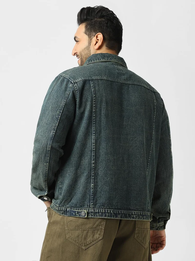 Urbano Fashion  Urbano Plus Men's Blue Regular Fit Washed Full Sleeve Denim Jacket  | Best Price UAE
