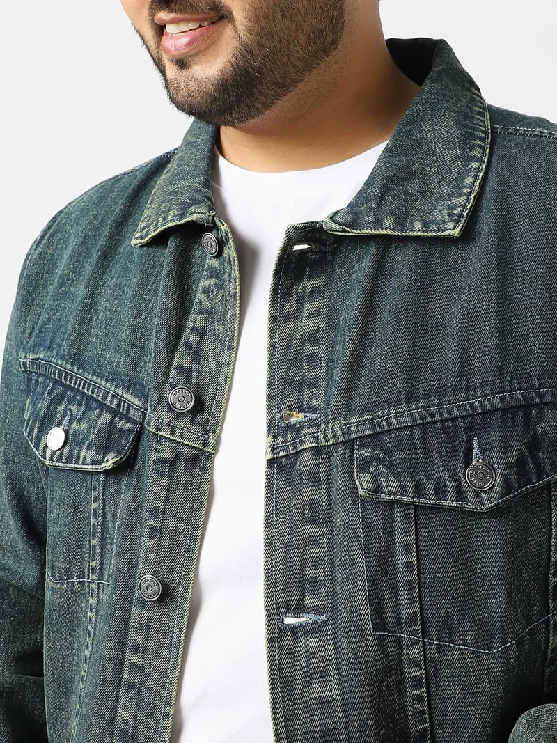 Urbano Fashion  Urbano Plus Men's Blue Regular Fit Washed Full Sleeve Denim Jacket  | Best Price UAE