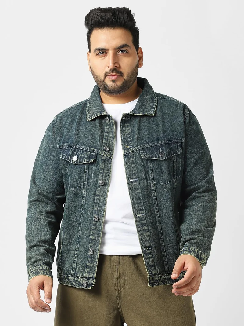 Urbano Plus Men's Blue Regular Fit Washed Full Sleeve Denim Jacket
