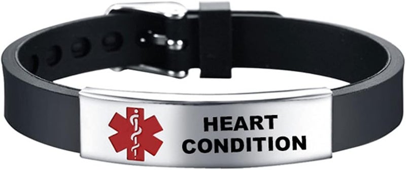 Medical Alert Bracelets for Women Adjustable Stainless Steel Silicone Emergency Awareness Medical ID Bracelet Wristband