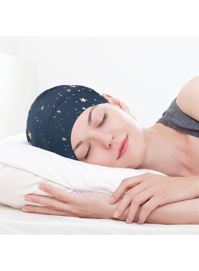 ElliTarr Satin Bonnet Lined Sleep Cap Hair Wrap Cover Slouchy Beanie for Curly Hair Protection for Gifts for Men Women Dark Blue Stars - Image 2