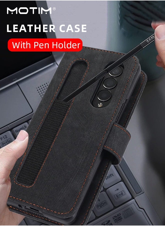 Motim Samsung Galaxy Z Fold 6 Wallet Case with Card Holder, Flip Screen Protector Shockproof Cover Case with Pen Slot and Hand Strap, Protective Kickstand  - Image 5