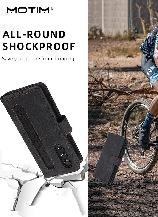 Samsung Galaxy Z Fold 6 Wallet Case with Card Holder, Flip Screen Protector Shockproof Cover Case with Pen Slot and Hand Strap, Protective Kickstand