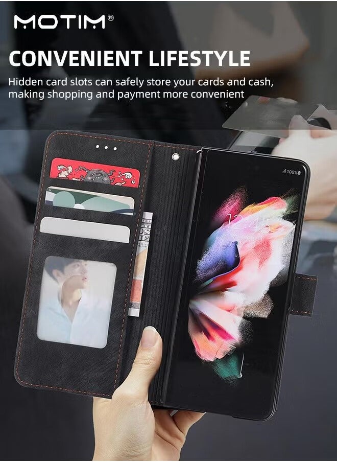 Motim Samsung Galaxy Z Fold 6 Wallet Case with Card Holder, Flip Screen Protector Shockproof Cover Case with Pen Slot and Hand Strap, Protective Kickstand  - Image 2