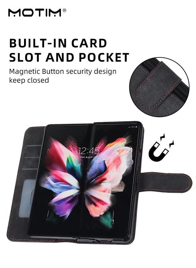 Motim Samsung Galaxy Z Fold 6 Wallet Case with Card Holder, Flip Screen Protector Shockproof Cover Case with Pen Slot and Hand Strap, Protective Kickstand  - Image 4