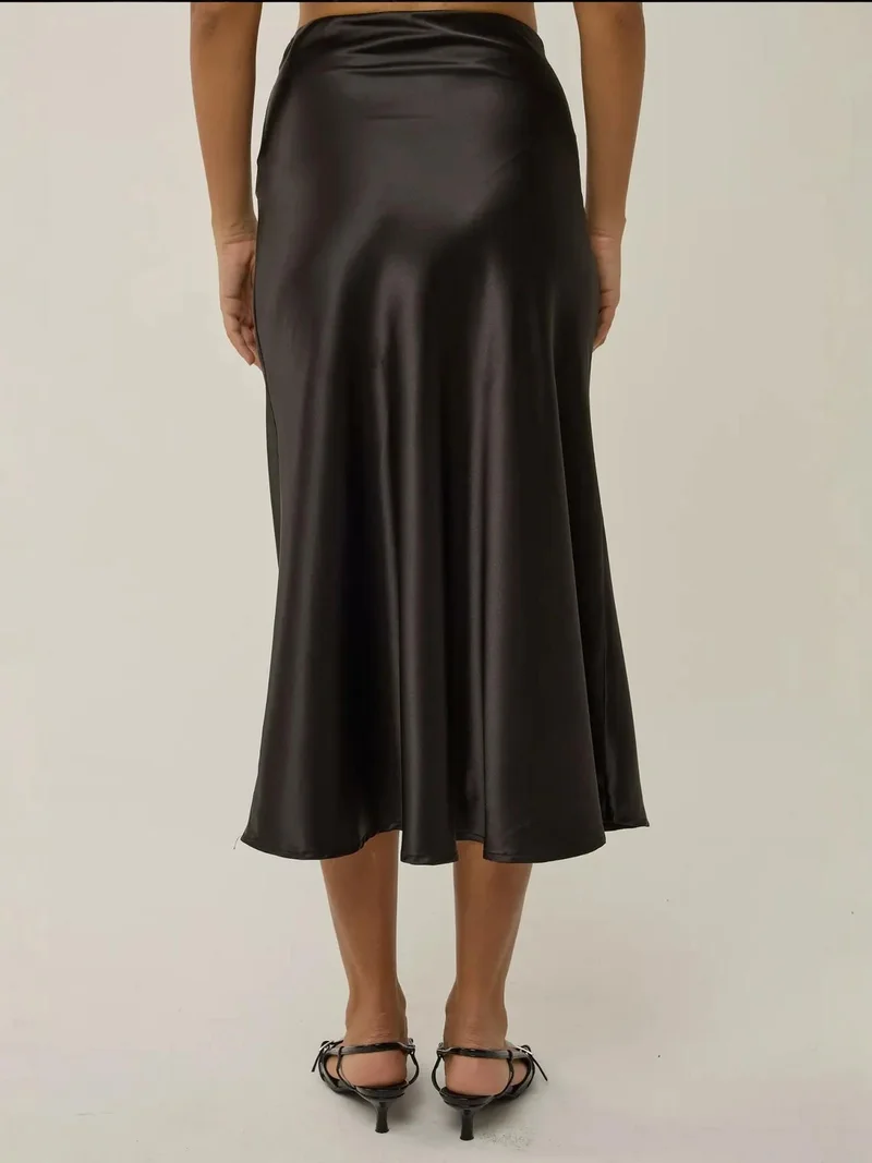 HICCUP High-Waist Satin Midi Skirt