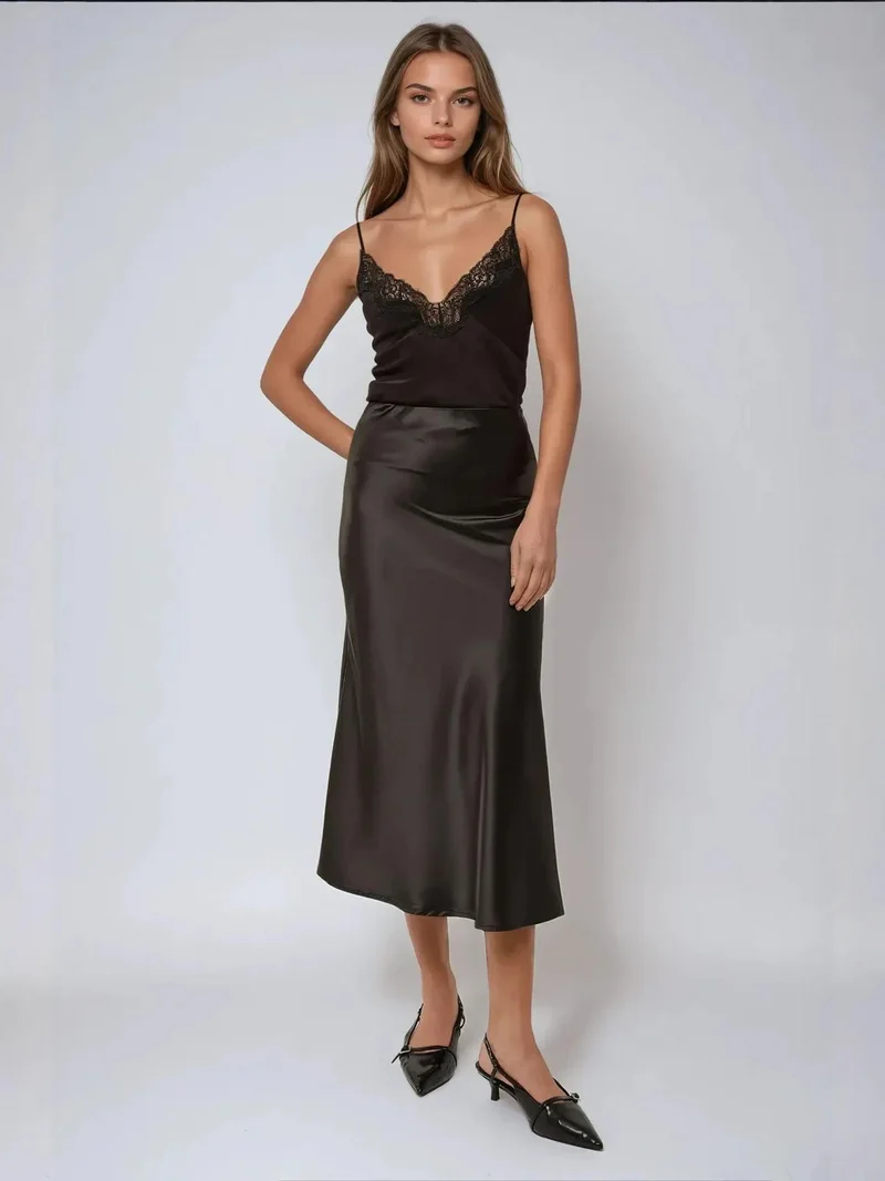 HICCUP High-Waist Satin Midi Skirt