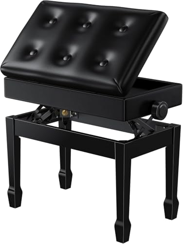 Rhymo Adjustable Duet Piano Bench with Sheet Music Storage, Solid Wooden Keyboard Bench Piano Bookcase Stool Chair Seat with High-Density Sponges Cushion - Image 1