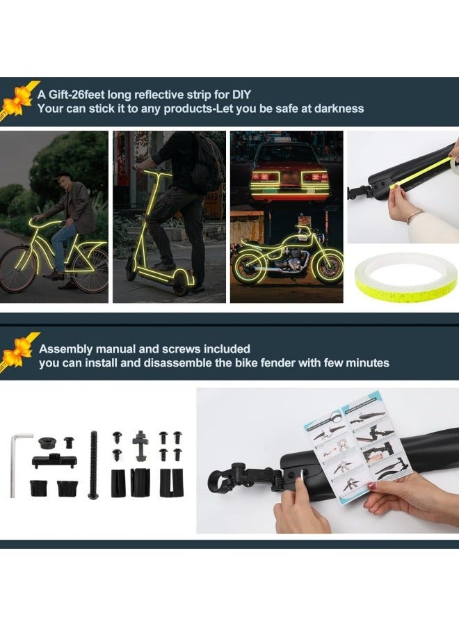Bike Fender Set with DIY Reflective Tape, Quick Release Adjustable Bicycle Fenders, 3 Parts-Universal Full Cover Thicken Widen, Front/Rear Mud Guards Fit for MTB Mountain Road Bike ﻿ - Image 2
