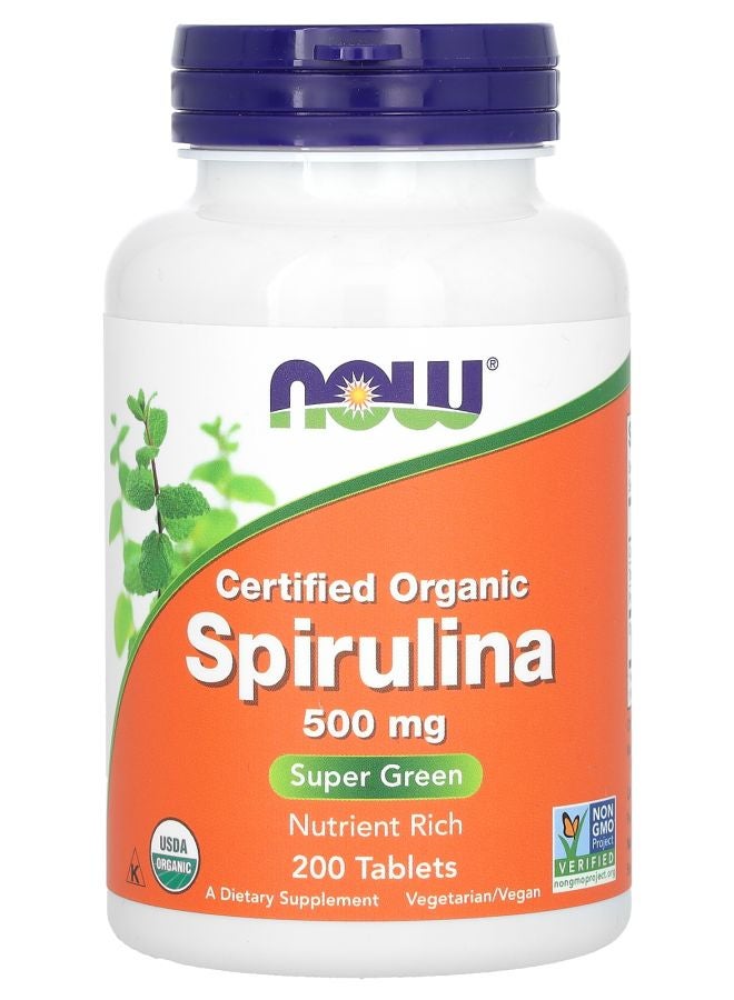 now Certified Organic Spirulina 3000 mg 200 Tablets (500 mg Per Tablet)