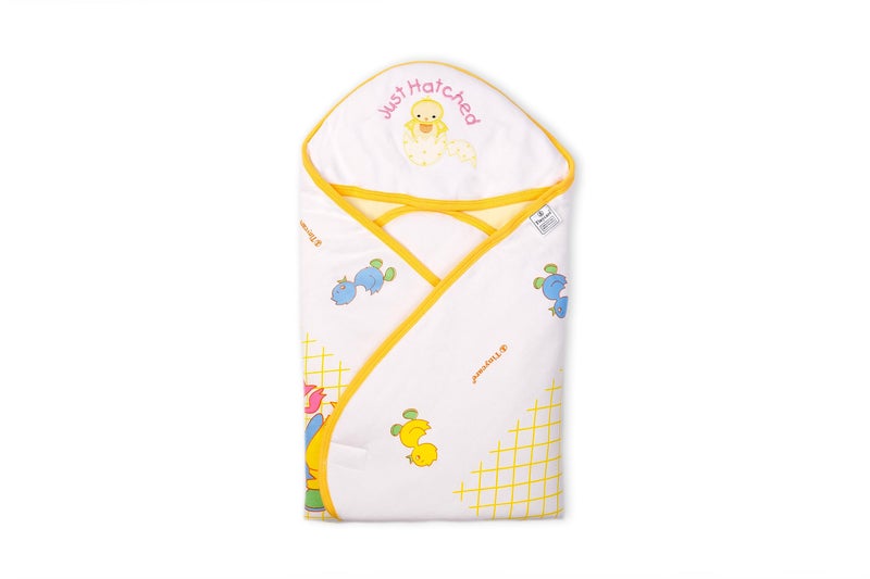Tinycare Baby Wraps with Polyfill White Printed Yellow | 70X70 cm - Image 1