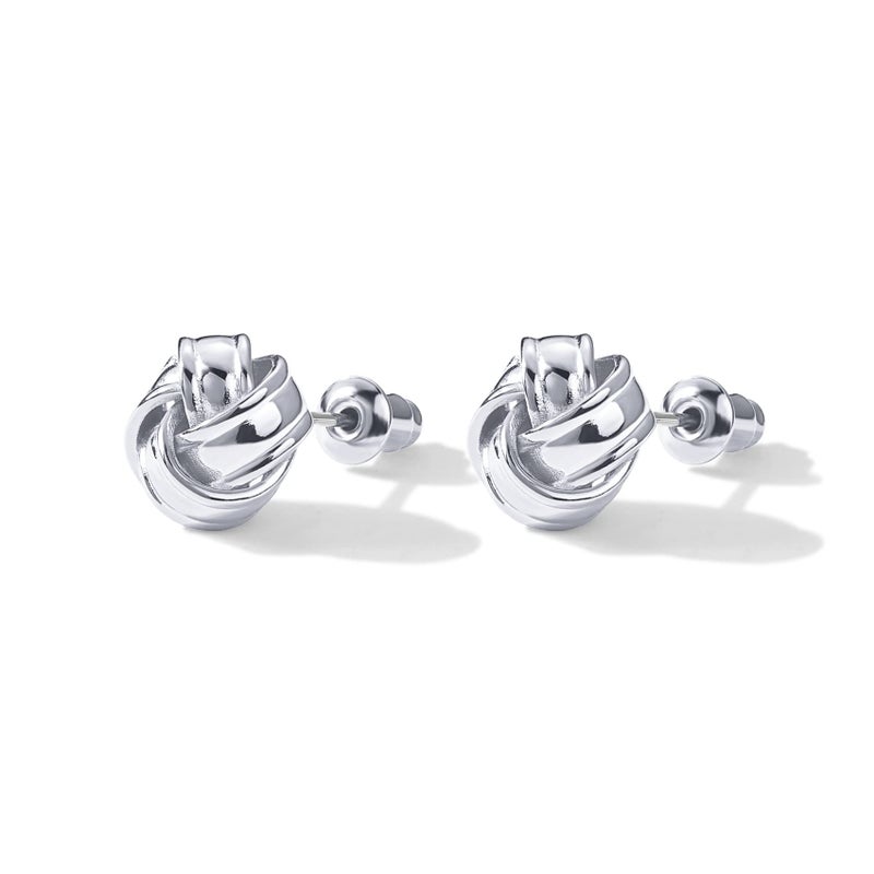 PAVOI 14K White Gold Plated 925 Sterling Silver Post Love Knot Stud Earrings | Gold Earrings for Women - Image 3