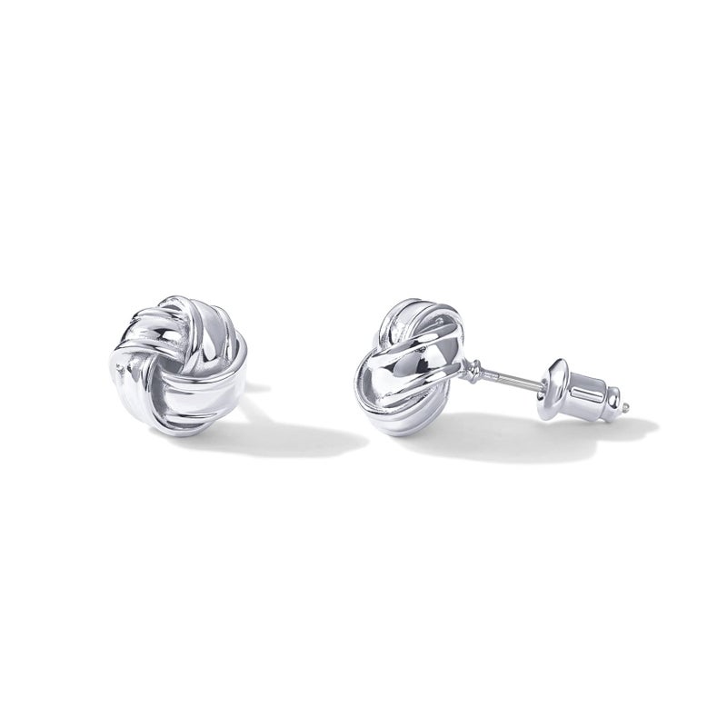 PAVOI 14K White Gold Plated 925 Sterling Silver Post Love Knot Stud Earrings | Gold Earrings for Women - Image 1