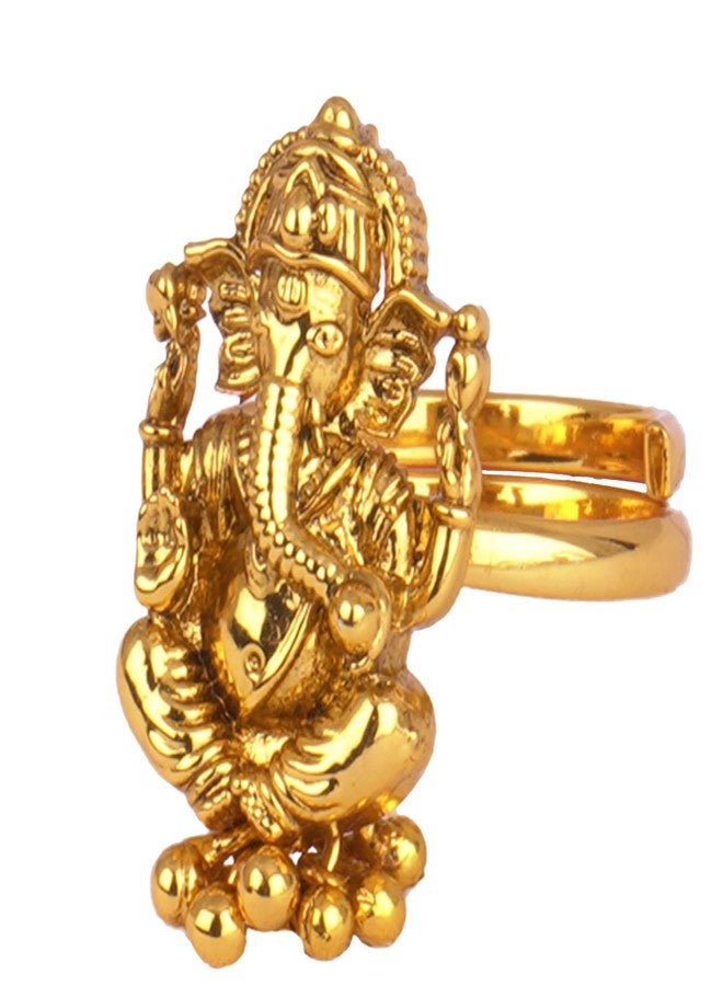 JFL - Jewellery for Less One Gram Gold Plated Ethnic Traditional Lord Ganesha Adjustable Finger Ring for Women and Girls.(Gold Ghungru) - Image 4