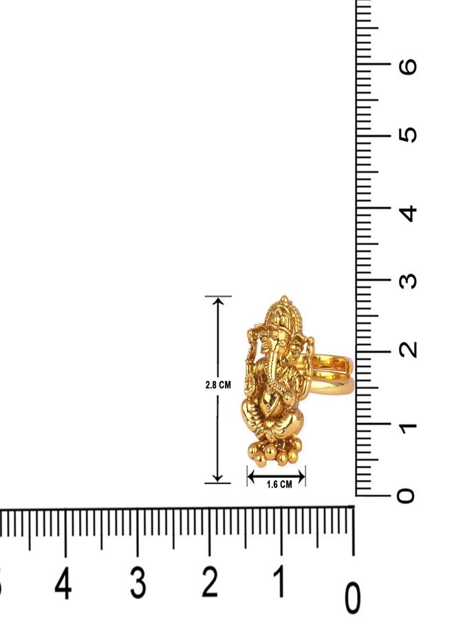 JFL - Jewellery for Less One Gram Gold Plated Ethnic Traditional Lord Ganesha Adjustable Finger Ring for Women and Girls.(Gold Ghungru) - Image 5