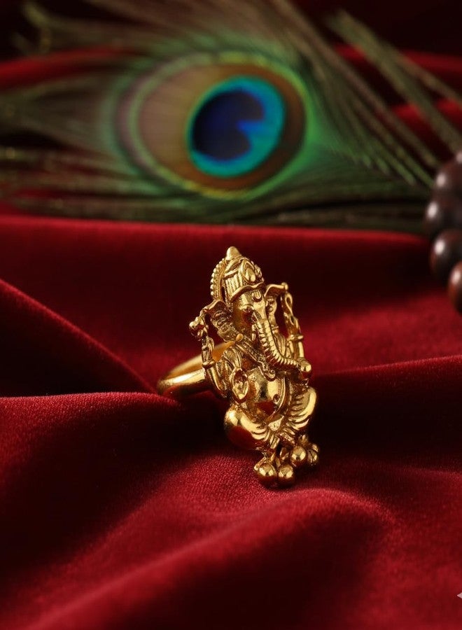 JFL - Jewellery for Less One Gram Gold Plated Ethnic Traditional Lord Ganesha Adjustable Finger Ring for Women and Girls.(Gold Ghungru) - Image 3