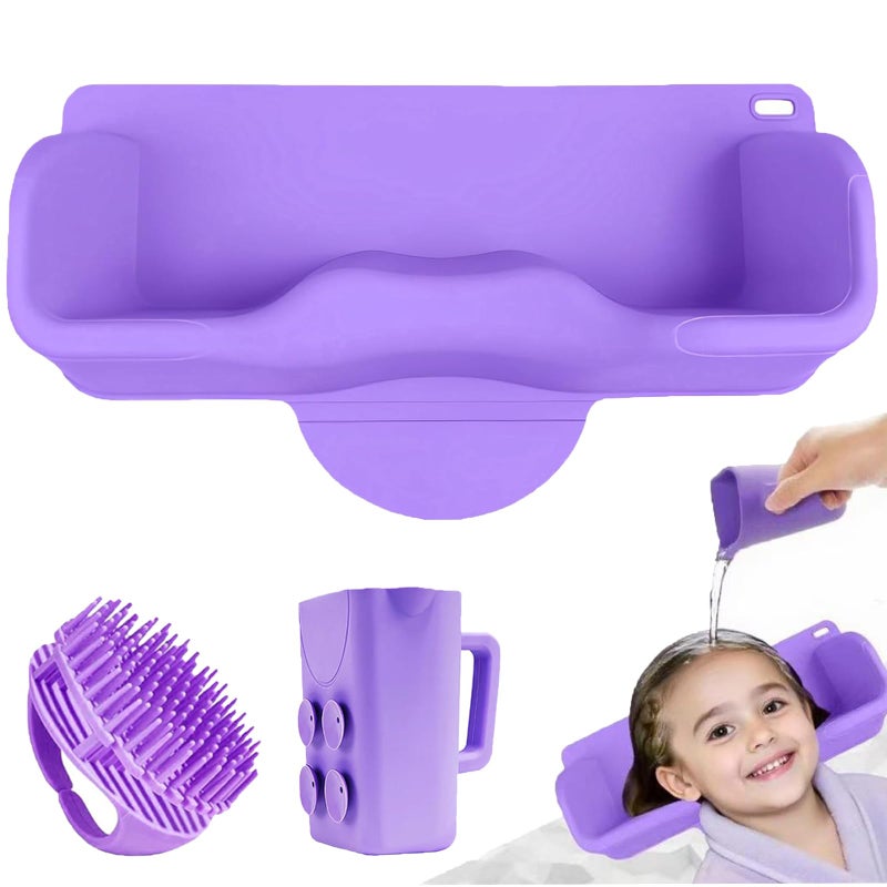 XHMAXE Portable Hair Washing Station Set,Silicone Hair Washing Station for Kids,Children Toddler,Sink or Bathtub Shampoo Buddy, Attached Shampoo Brush and Baby Bath Rinse Cup ï¼ˆRelaxing Hair Washingï¼‰ - Image 1