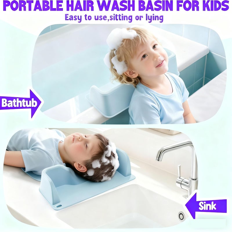 XHMAXE Portable Hair Washing Station Set,Silicone Hair Washing Station for Kids,Children Toddler,Sink or Bathtub Shampoo Buddy, Attached Shampoo Brush and Baby Bath Rinse Cup ï¼ˆRelaxing Hair Washingï¼‰ - Image 2