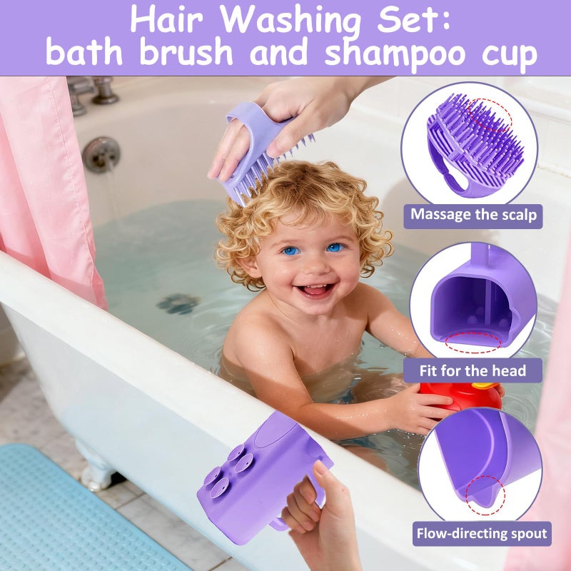 XHMAXE Portable Hair Washing Station Set,Silicone Hair Washing Station for Kids,Children Toddler,Sink or Bathtub Shampoo Buddy, Attached Shampoo Brush and Baby Bath Rinse Cup ï¼ˆRelaxing Hair Washingï¼‰ - Image 3