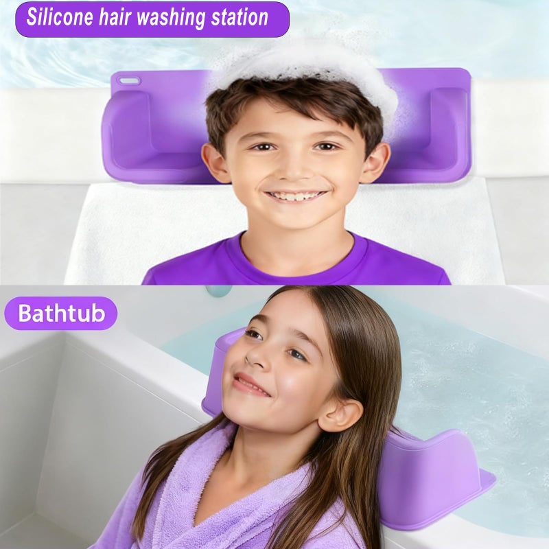 XHMAXE Portable Hair Washing Station Set,Silicone Hair Washing Station for Kids,Children Toddler,Sink or Bathtub Shampoo Buddy, Attached Shampoo Brush and Baby Bath Rinse Cup ï¼ˆRelaxing Hair Washingï¼‰ - Image 5